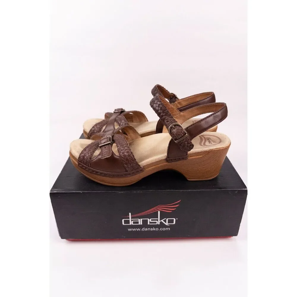 Dansko Sissy Braided Brown Leather Platform Sandals US 7.5 EU 38 Buckle